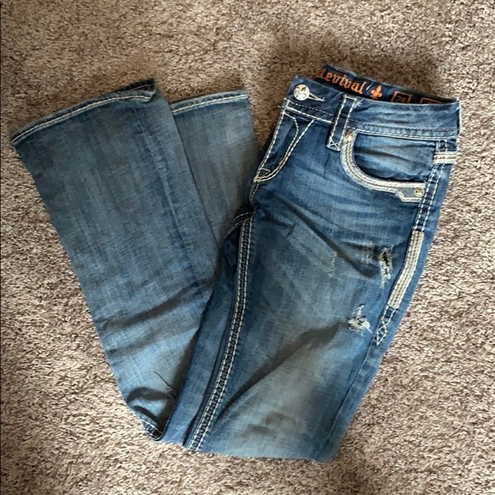 Flare leg jeans.